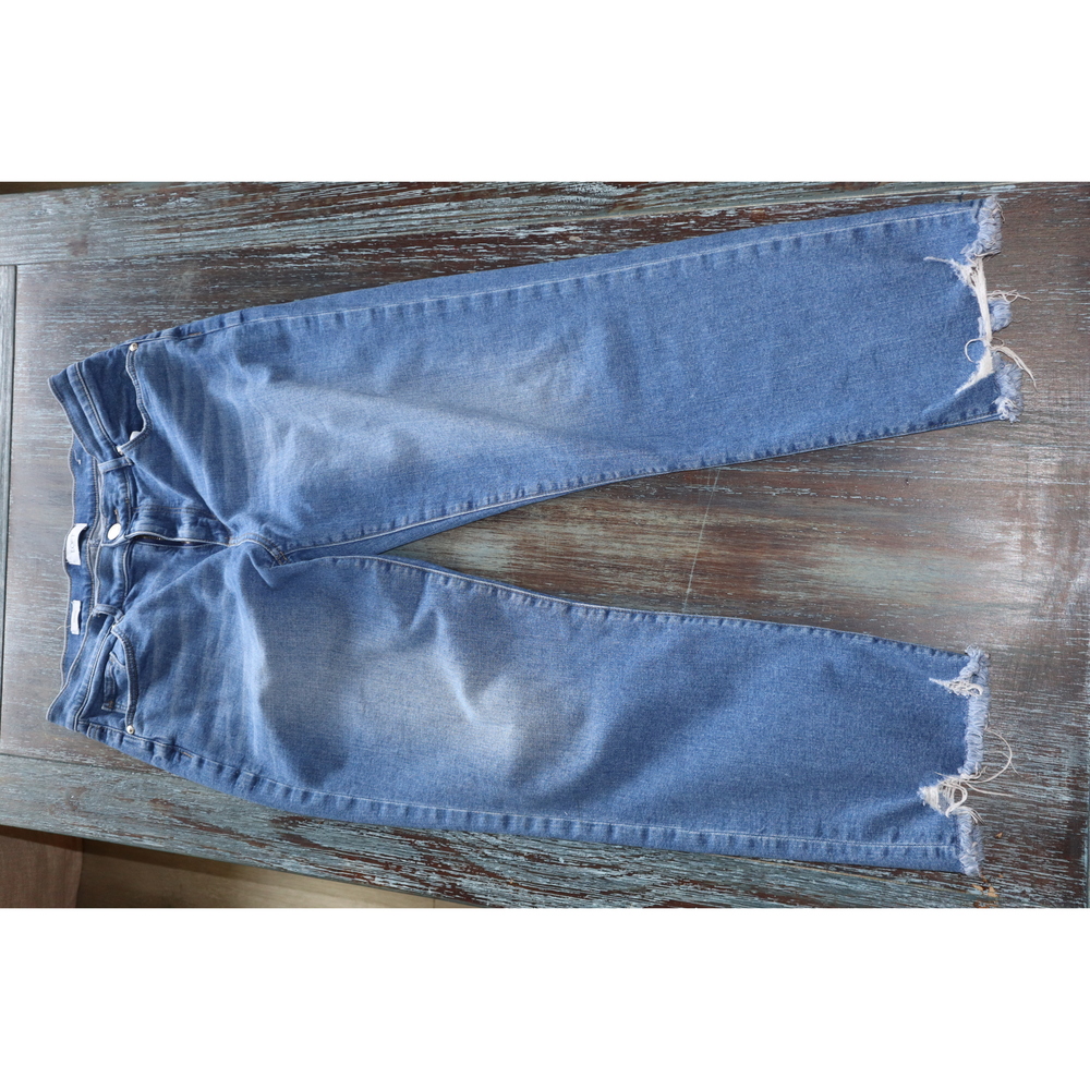 LOFT Medium Blue Straight Leg Jeans with Frayed Hem